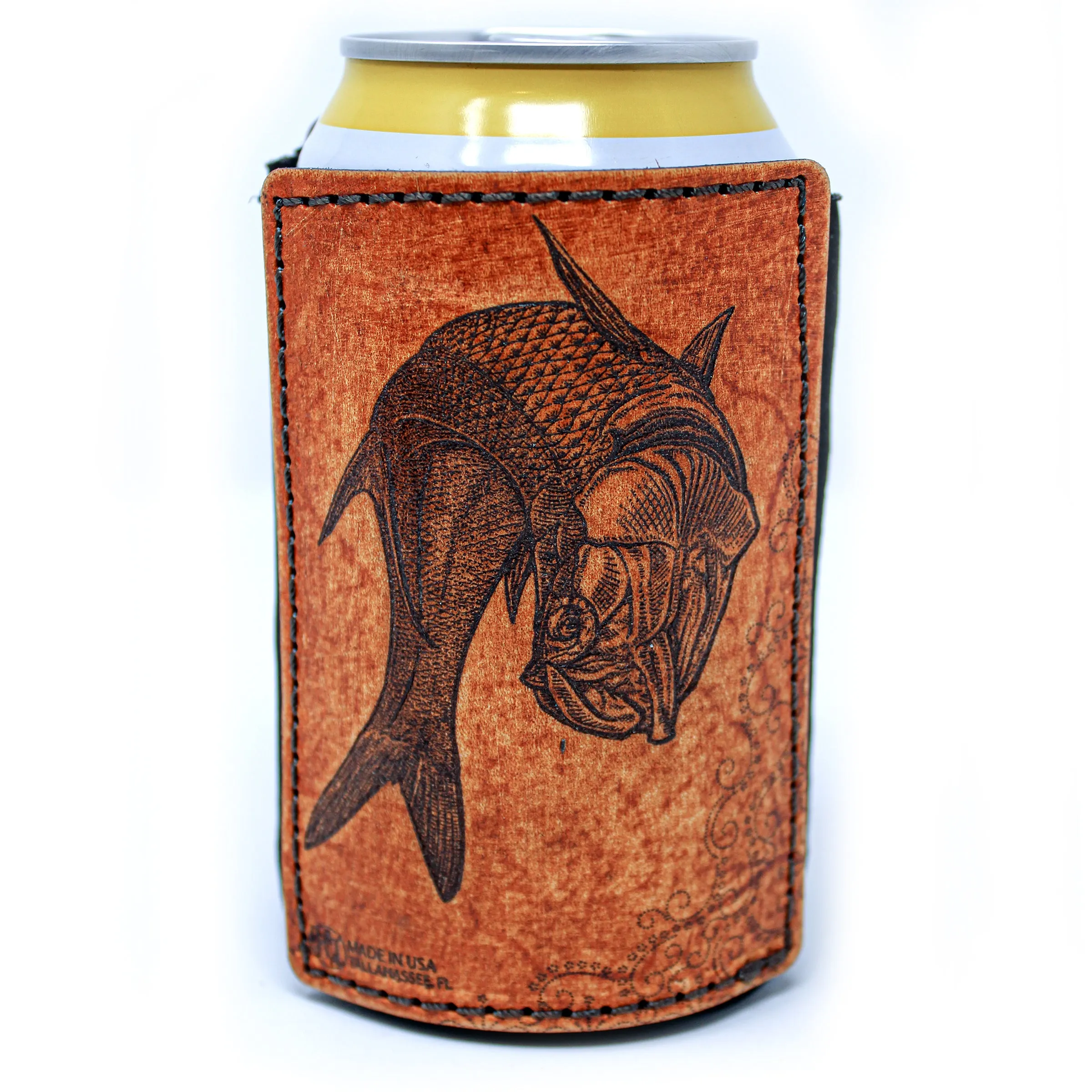 Leather Patch Drink Sleeve - Twisting Tarpon