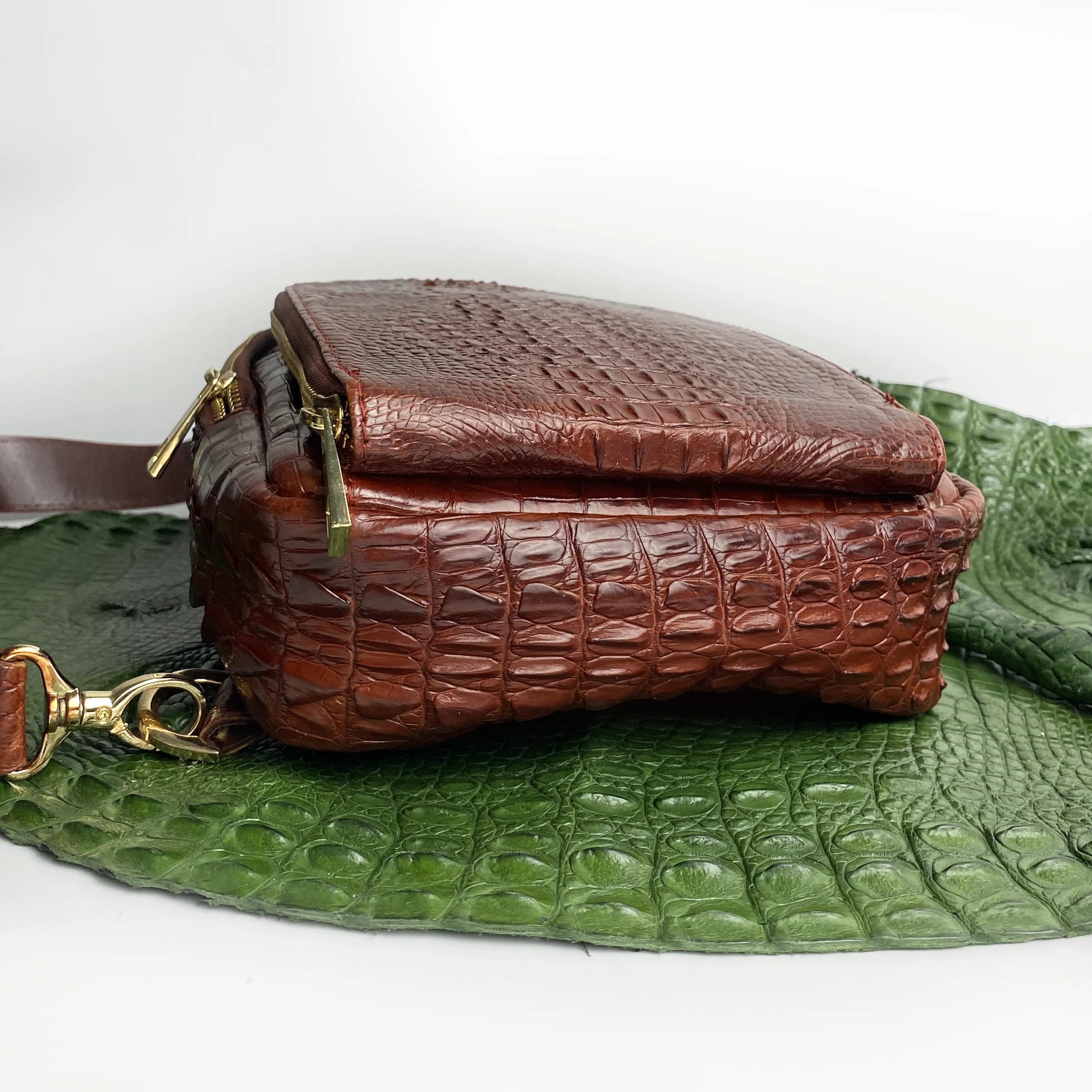 Light Brown Alligator Crossbody Sling Bag | Handmade Men's Crocodile Shoulder Bag | BACKPACK66