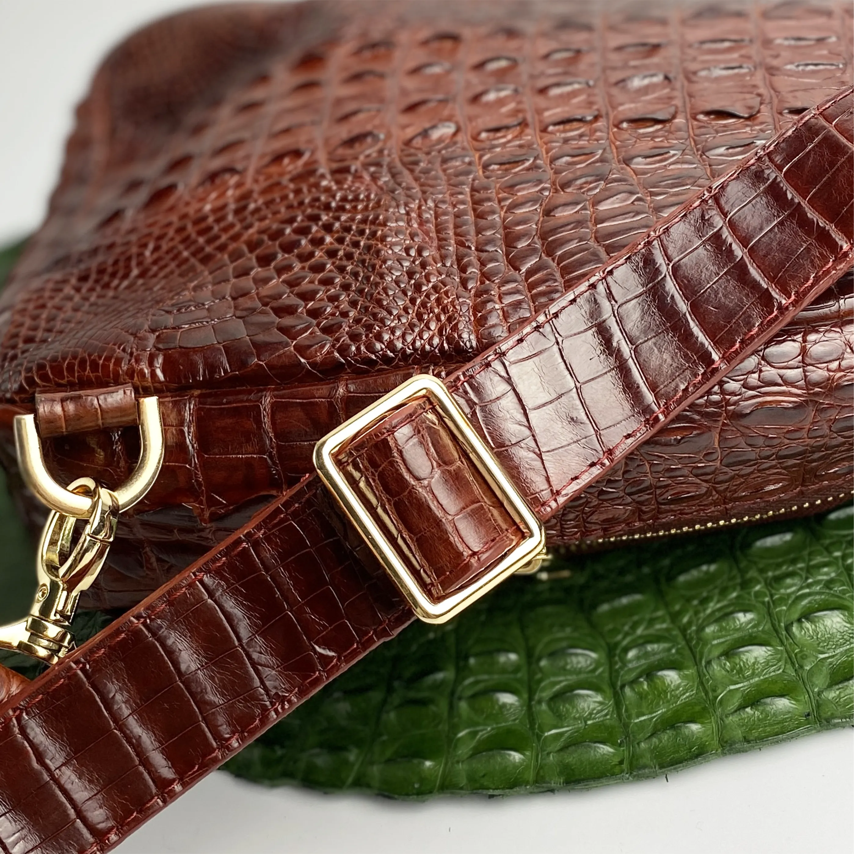 Light Brown Alligator Crossbody Sling Bag | Handmade Men's Crocodile Shoulder Bag | BACKPACK66