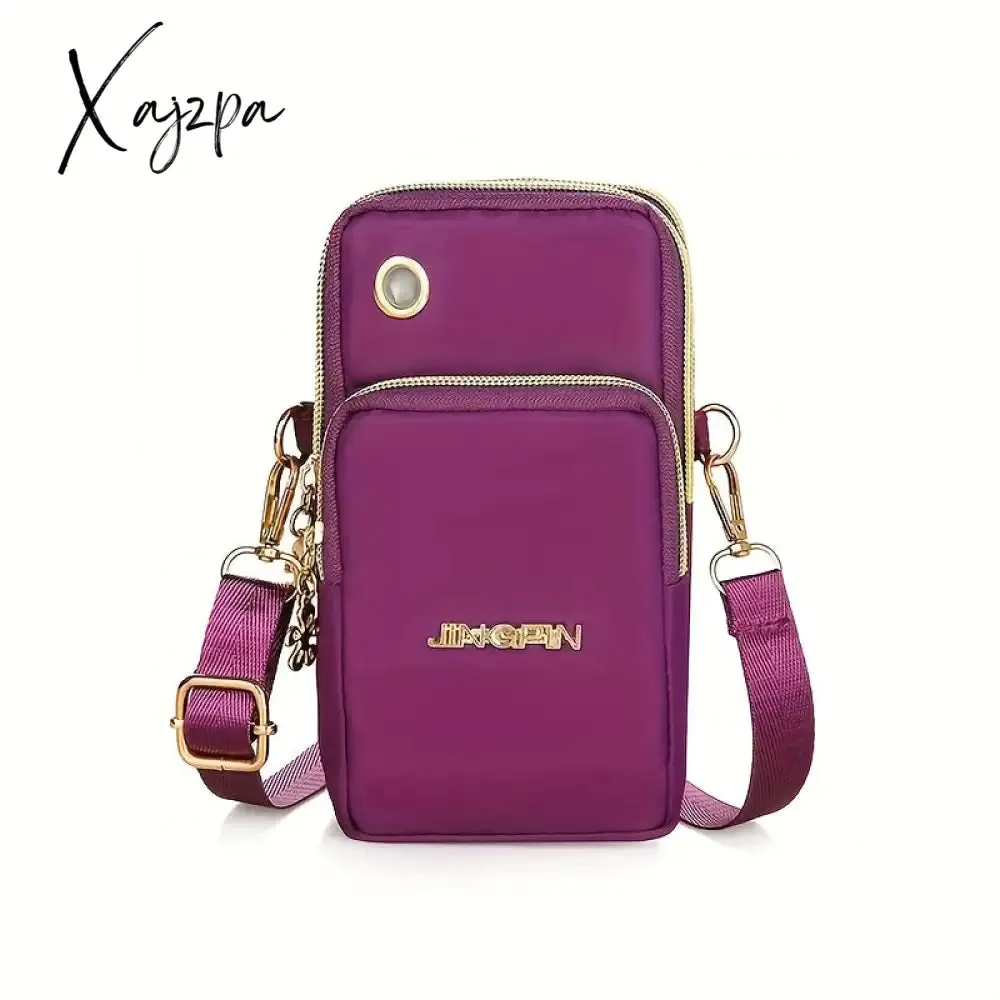 Lightweight Nylon Crossbody Sports Armband: Secure Zipper & Headphone Hole, Sleek Solid Color Design, Perfect for Outdoor Activities