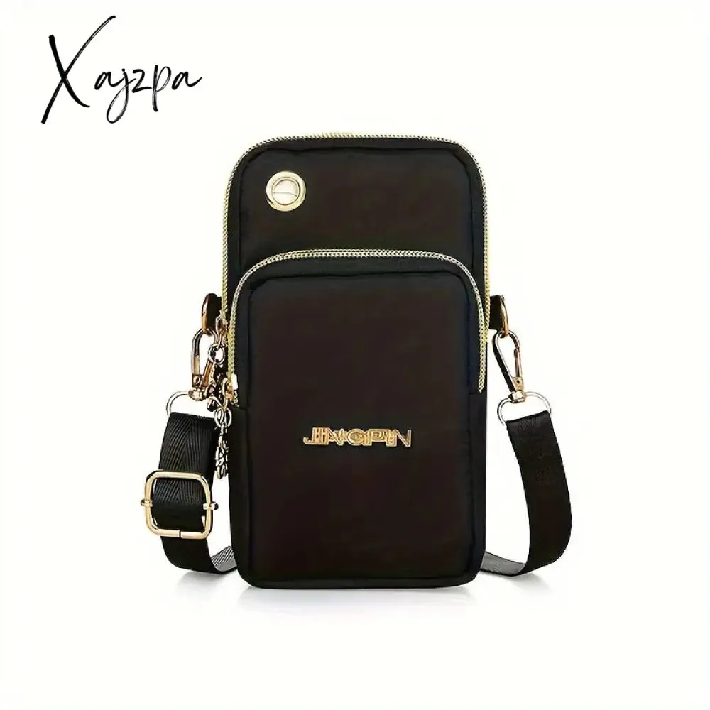 Lightweight Nylon Crossbody Sports Armband: Secure Zipper & Headphone Hole, Sleek Solid Color Design, Perfect for Outdoor Activities