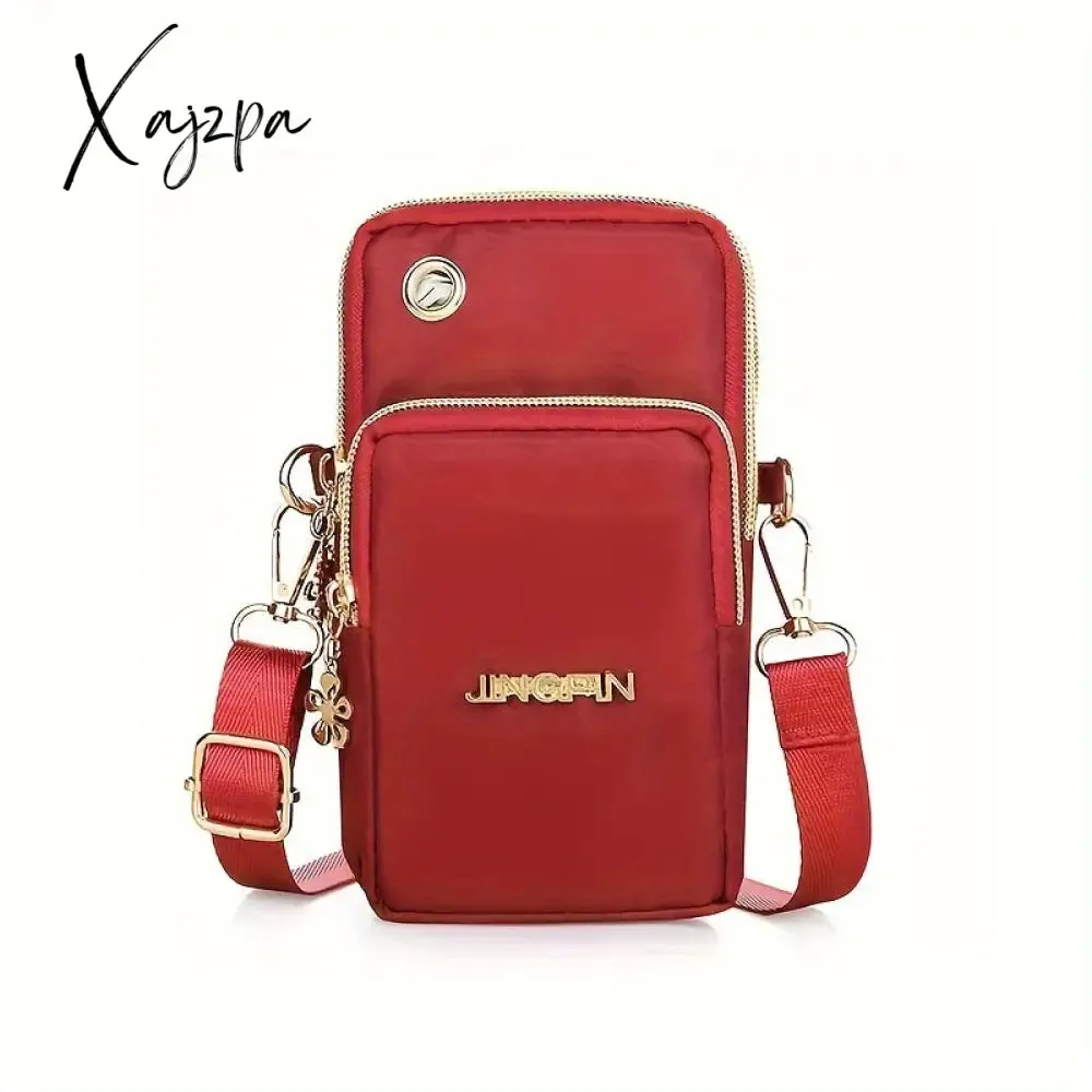 Lightweight Nylon Crossbody Sports Armband: Secure Zipper & Headphone Hole, Sleek Solid Color Design, Perfect for Outdoor Activities