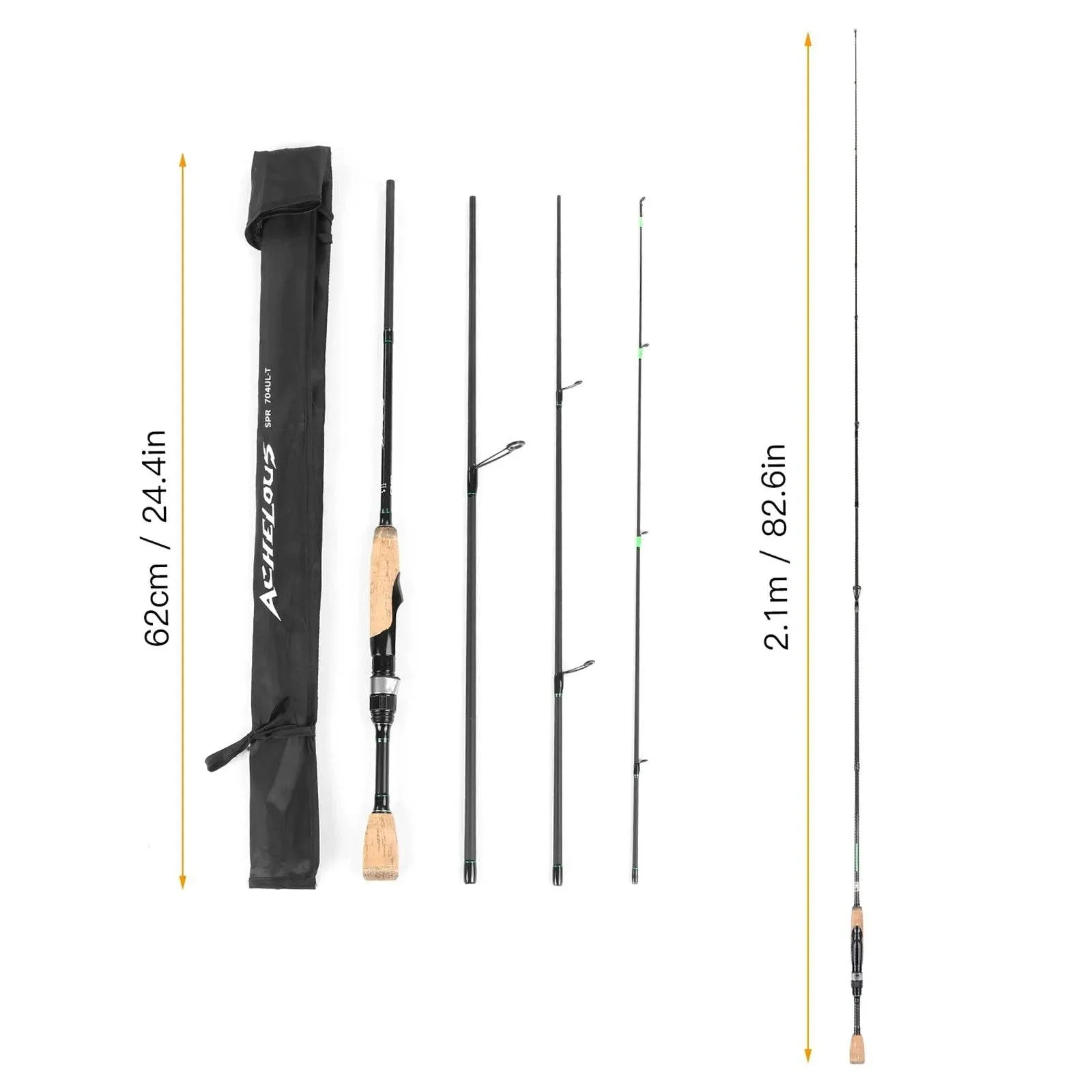 Lixada Portable Travel Spinning Fishing Rod 6.8FT Lightweight Carbon Fiber 4 Pieces Fishing Pole For Outdoor Fishing