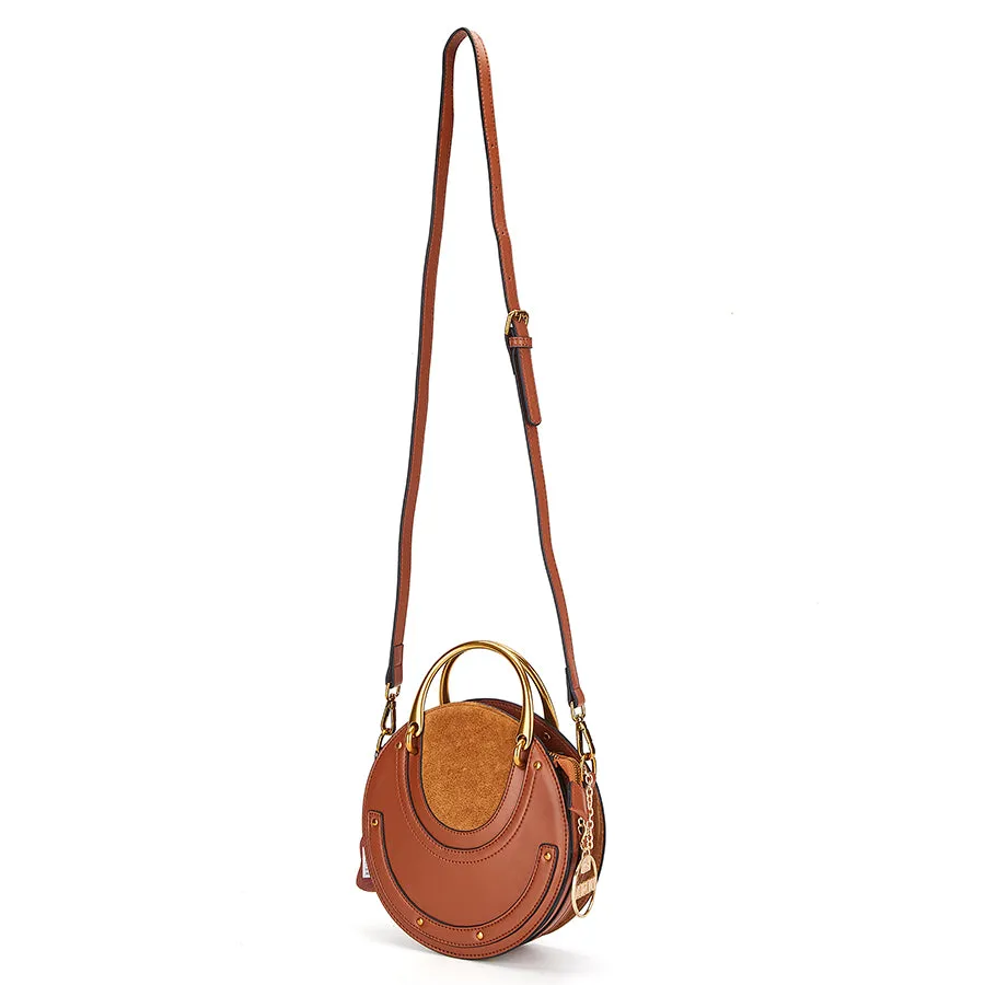 Luxurious Genuine Leather Circular Handbag