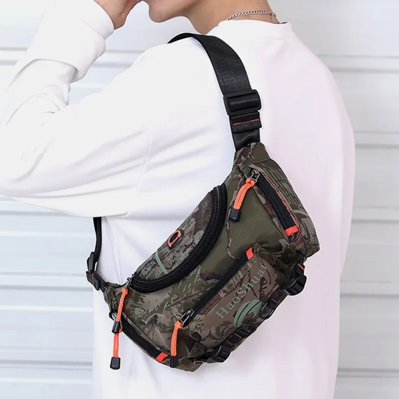 Men Waterproof Outdoor Headphone Plug Crossbody Bag Chest Sling