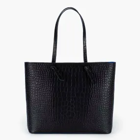 Milano Large Leather Shoulder Tote Bag - Black Croc Print