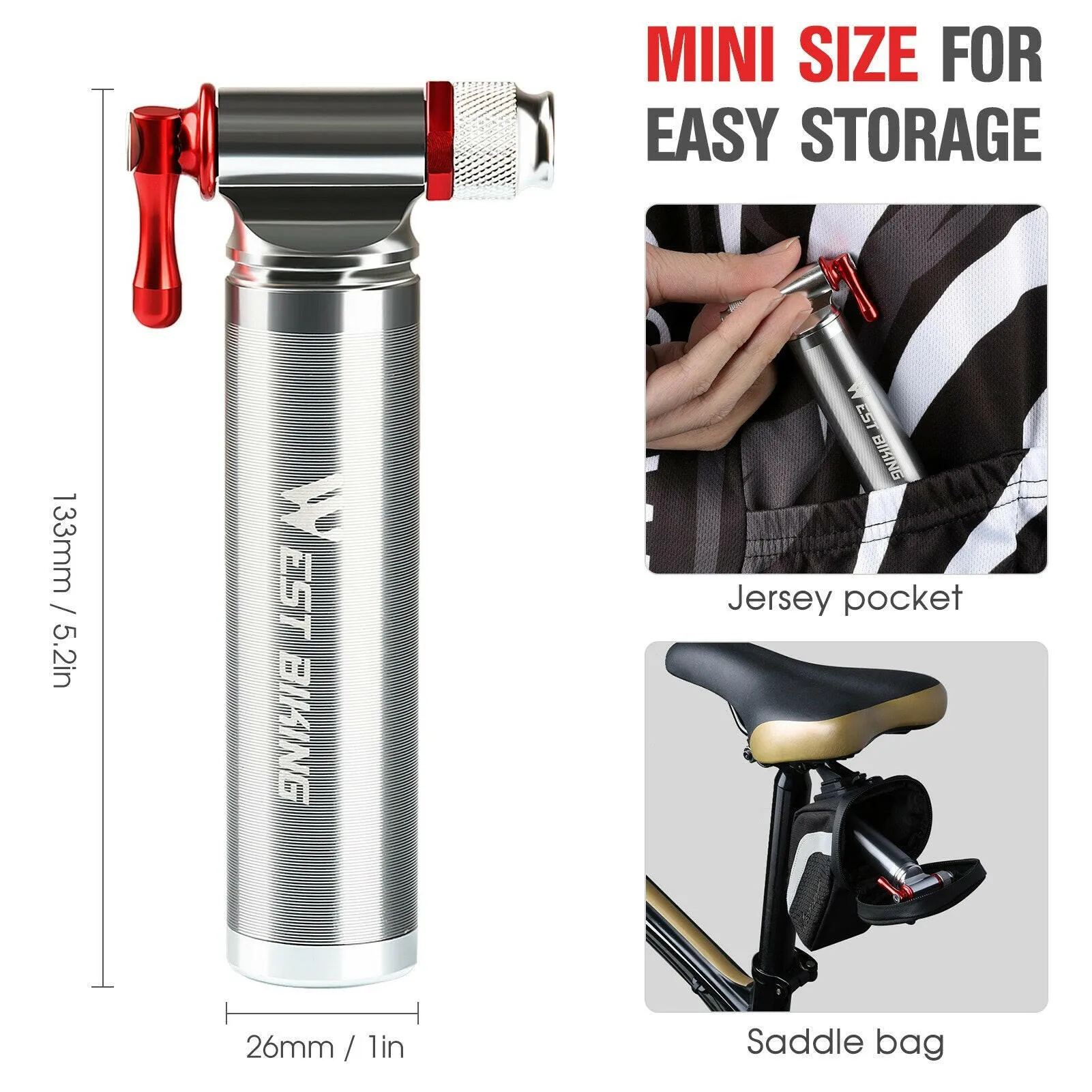 Mini Bike Pump CO2 Inflator Road Mountain Bikes Bicycle Tire Pump for Presta and Schrader