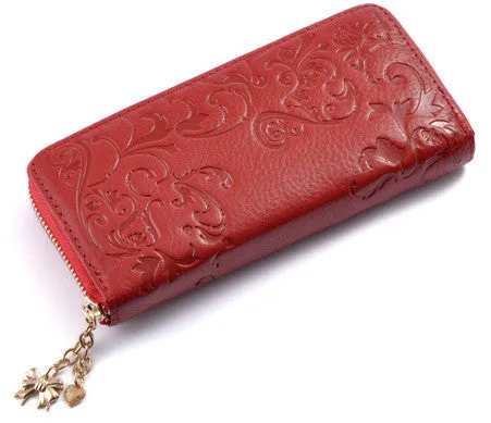 Miyahouse Fashion Genuine Leather Women Long Purse Flower Embossing Female Zipper Wallet Money Clips Woman Cards Purse