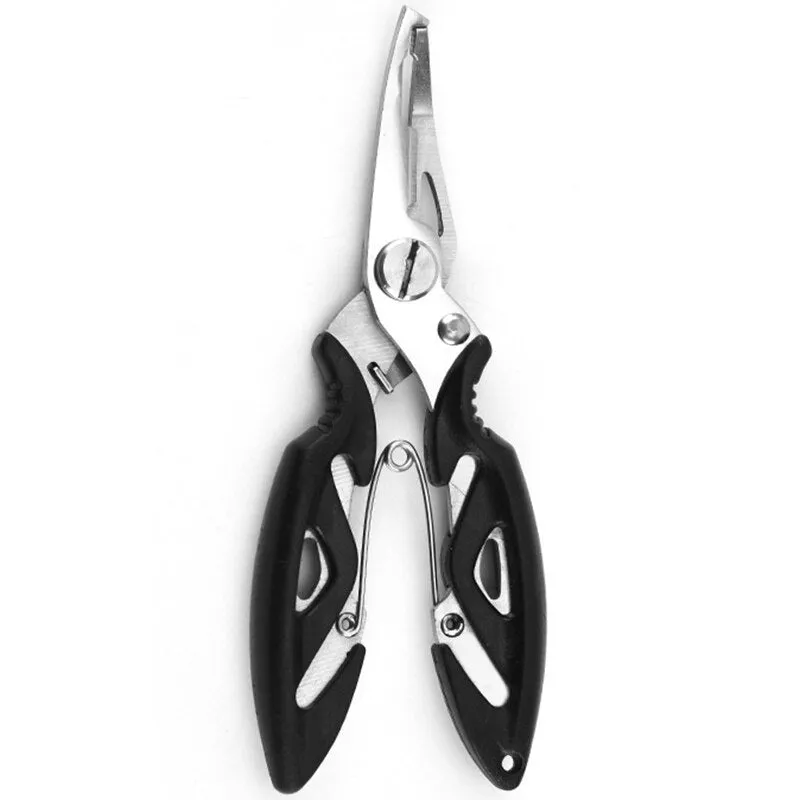 Multifunctional Fishing Pliers Scissors Narrow Serrated Nose Spring-Assist Jaw Fishing Tongs Braid Line Lure Cutter Hook Remover