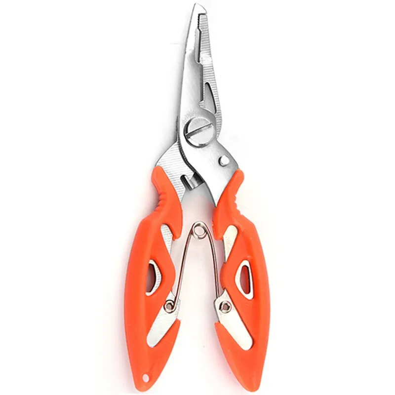 Multifunctional Fishing Pliers Scissors Narrow Serrated Nose Spring-Assist Jaw Fishing Tongs Braid Line Lure Cutter Hook Remover