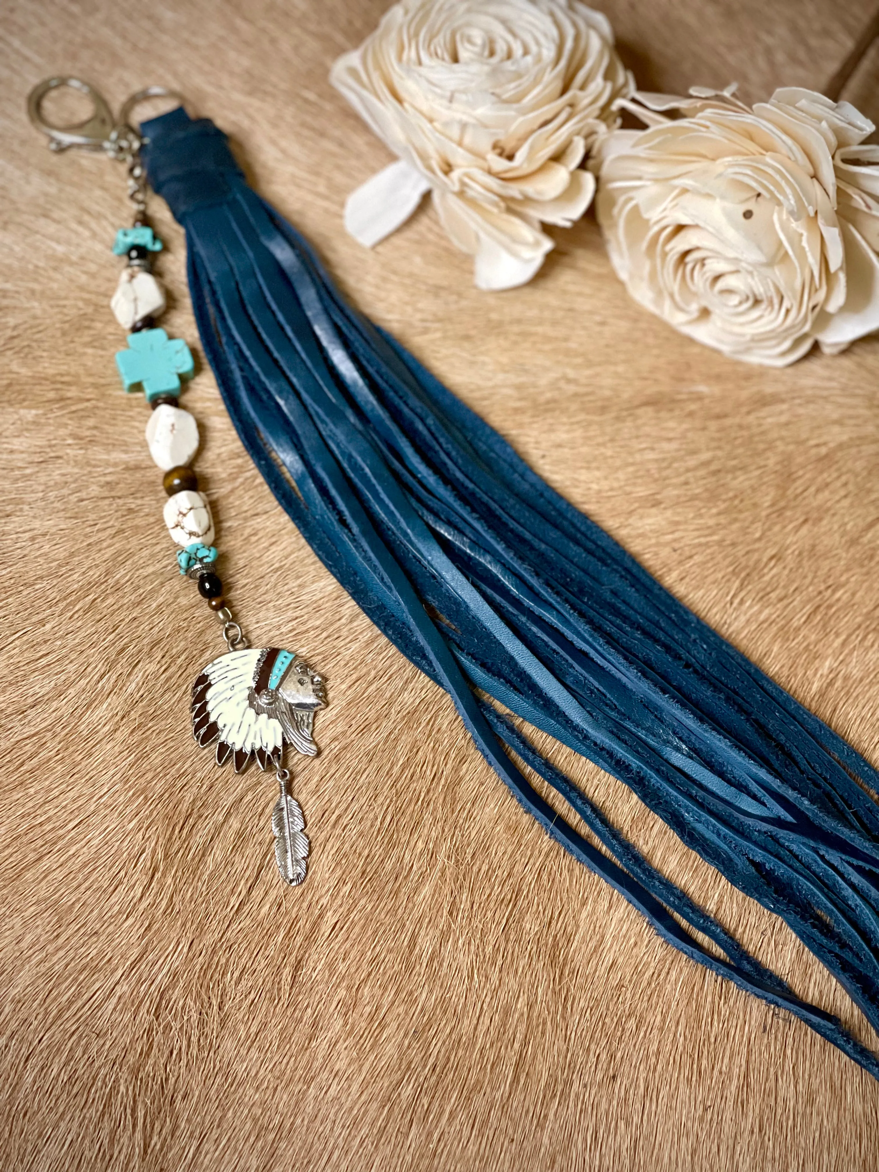 Navy w/Turquoise Big Chief - Purse Tassel