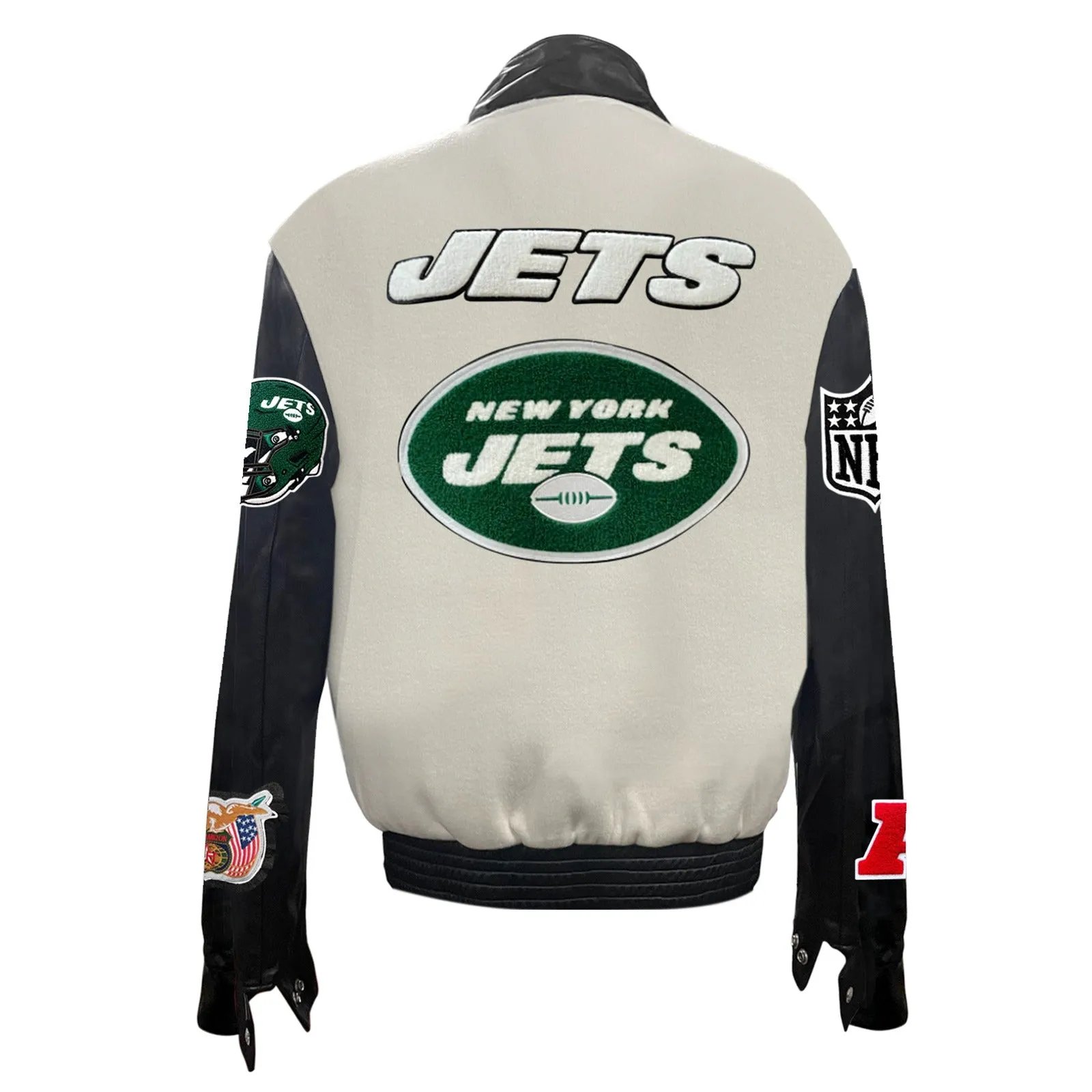 NEW YORK JETS WOOL & LEATHER VARSITY JACKET Off White/Black