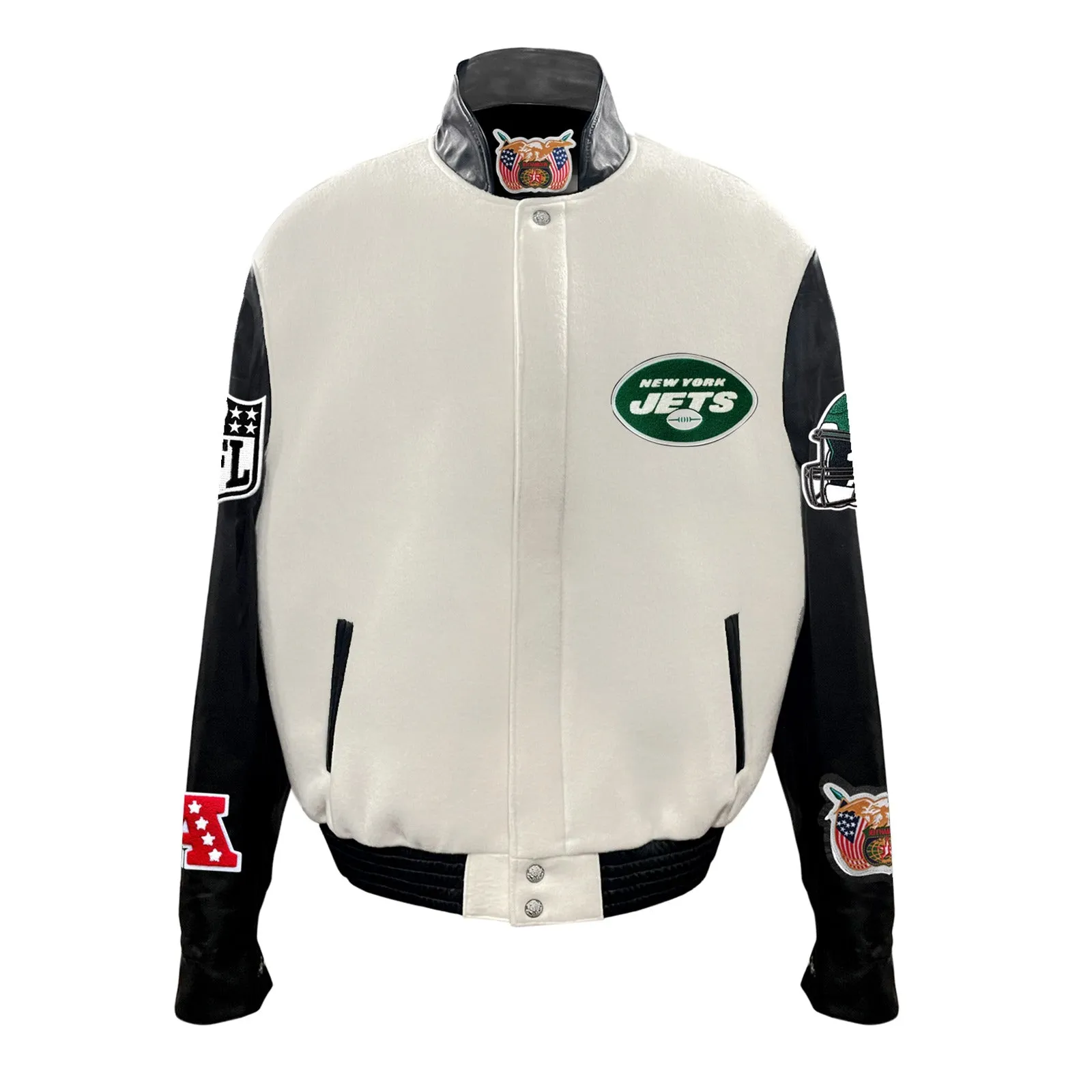 NEW YORK JETS WOOL & LEATHER VARSITY JACKET Off White/Black