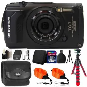 OM SYSTEM Tough TG-7 Digital Camera Black with 32GB Memory Card Accessory Kit