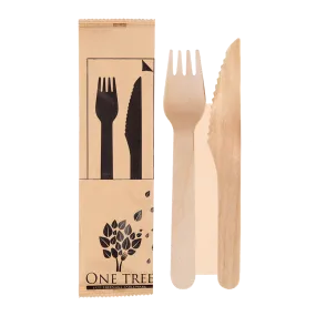 One Tree Wooden Cutlery Set Knife, Fork & Napkin 400pcs