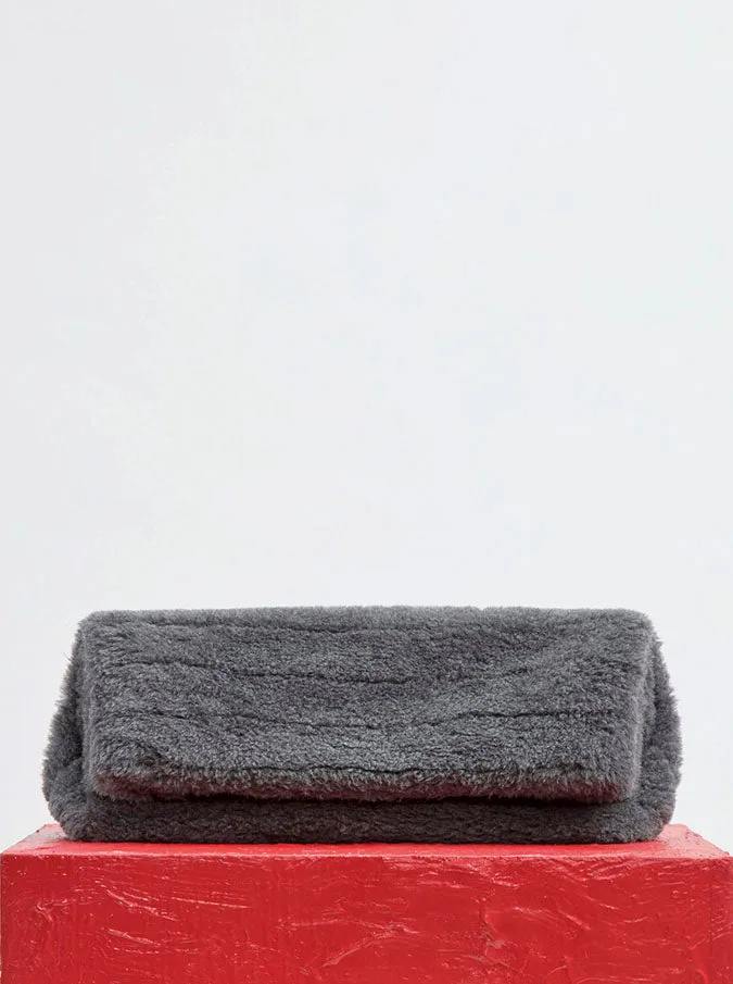 Phoebe Clutch in Dark Grey Virgin Wool Silk Cashmere Fur