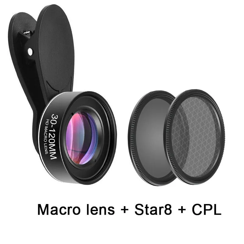 Phone Camera Lens 30-120mm Macro Lens Long Distance 4K HD Mobile Phones Accessories Lens CPL Star Filter for iPhone X Smartphone