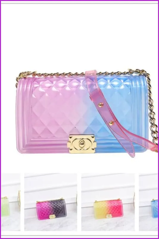 Plaid Jelly Gradient Transparent Cross Body Bag F055