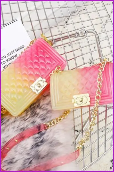 Plaid Jelly Gradient Transparent Cross Body Bag F055