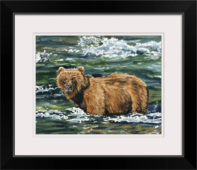 "Grizzly Fishing" - 11"x15" Original watercolor or Giclée print.