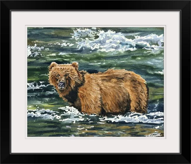 "Grizzly Fishing" - 11"x15" Original watercolor or Giclée print.