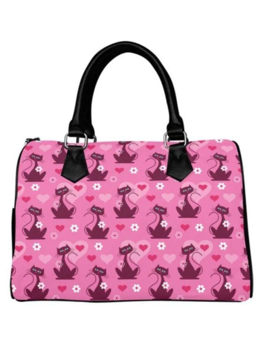 RETRO LOVE CATS Barrel Type Handbag