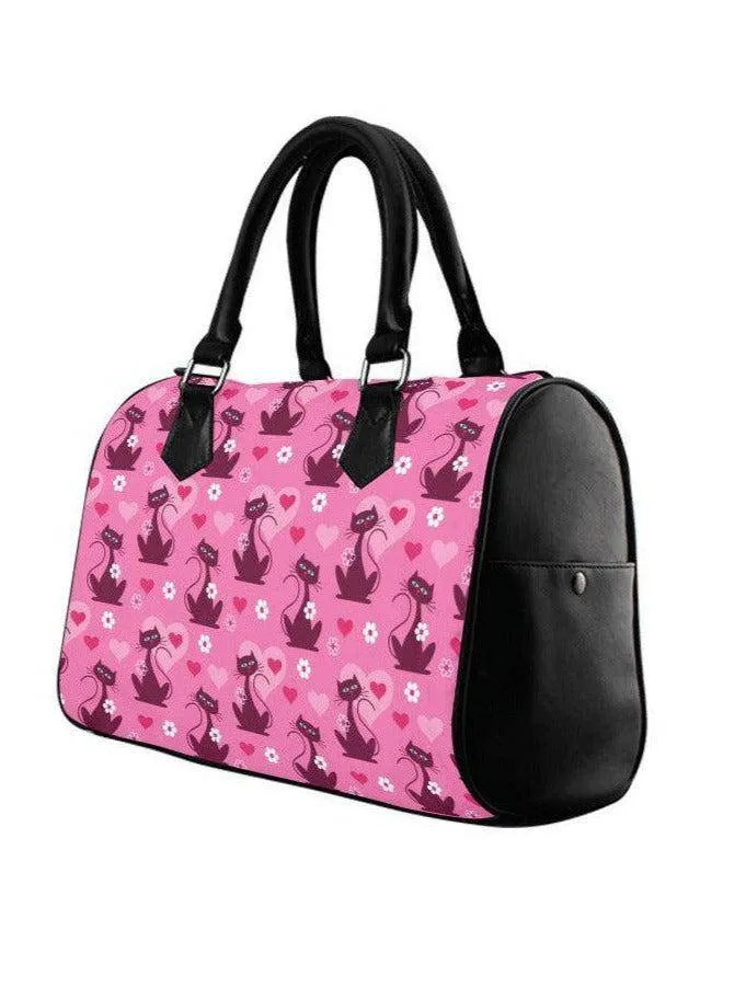 RETRO LOVE CATS Barrel Type Handbag