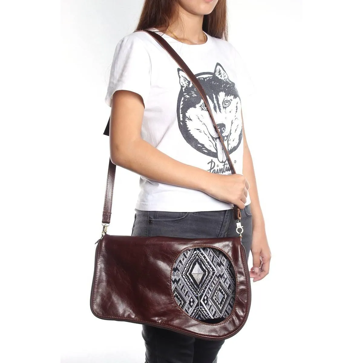 Reversible Geometric Leather Shoulder | Crossbody Bag - Thailand