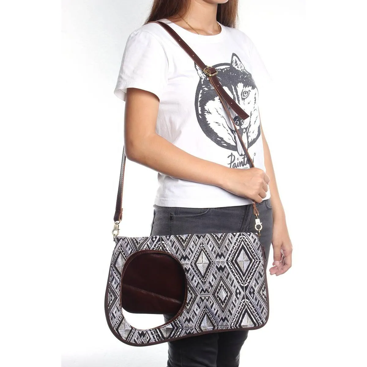 Reversible Geometric Leather Shoulder | Crossbody Bag - Thailand