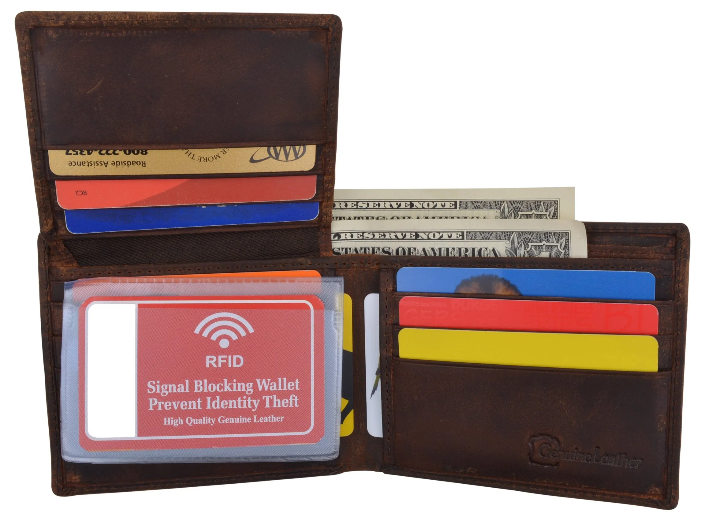 RFID Blocking Mens Genuine Leather Arizona Logo Credit Card ID Bifold Wallet 53HTC ARIZONA