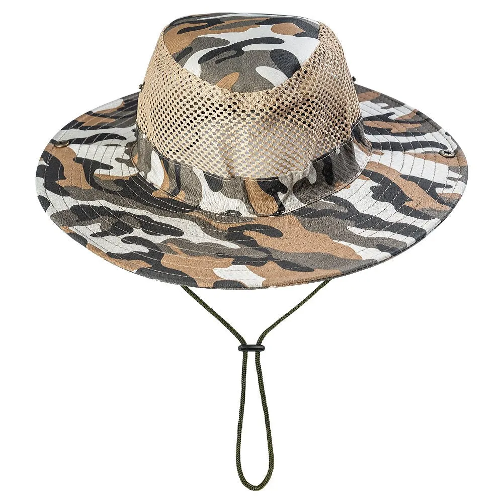 Silensys Breathable Wide Brim Outdoor Sun Hat, Suitable for Hiking, Camping, Fishing Men and Women'S Camouflage Summer Hat（Camo Mesh Green ）