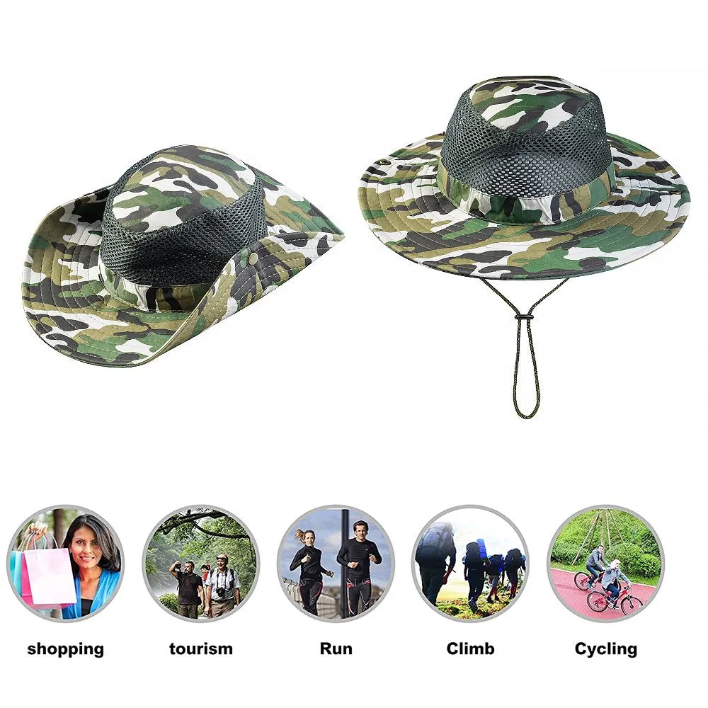 Silensys Breathable Wide Brim Outdoor Sun Hat, Suitable for Hiking, Camping, Fishing Men and Women'S Camouflage Summer Hat（Camo Mesh Green ）