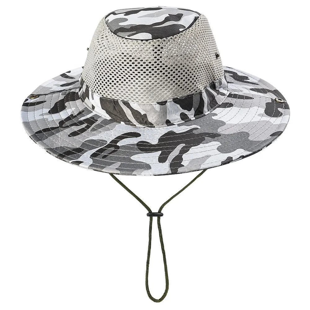 Silensys Breathable Wide Brim Outdoor Sun Hat, Suitable for Hiking, Camping, Fishing Men and Women'S Camouflage Summer Hat（Camo Mesh Green ）