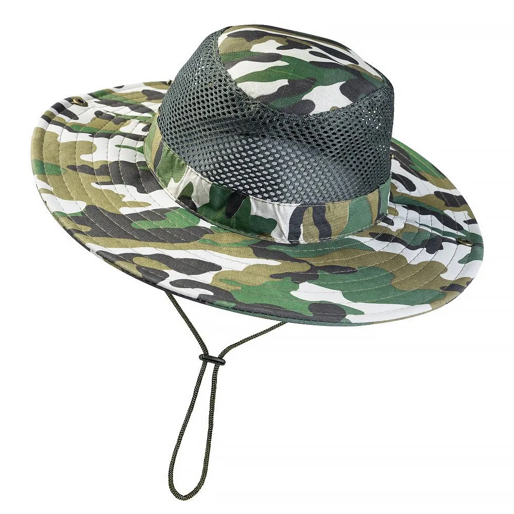 Silensys Breathable Wide Brim Outdoor Sun Hat, Suitable for Hiking, Camping, Fishing Men and Women'S Camouflage Summer Hat（Camo Mesh Green ）