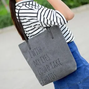 Simple Letters and Canvas Design Shoulder Bag For Women - Gray