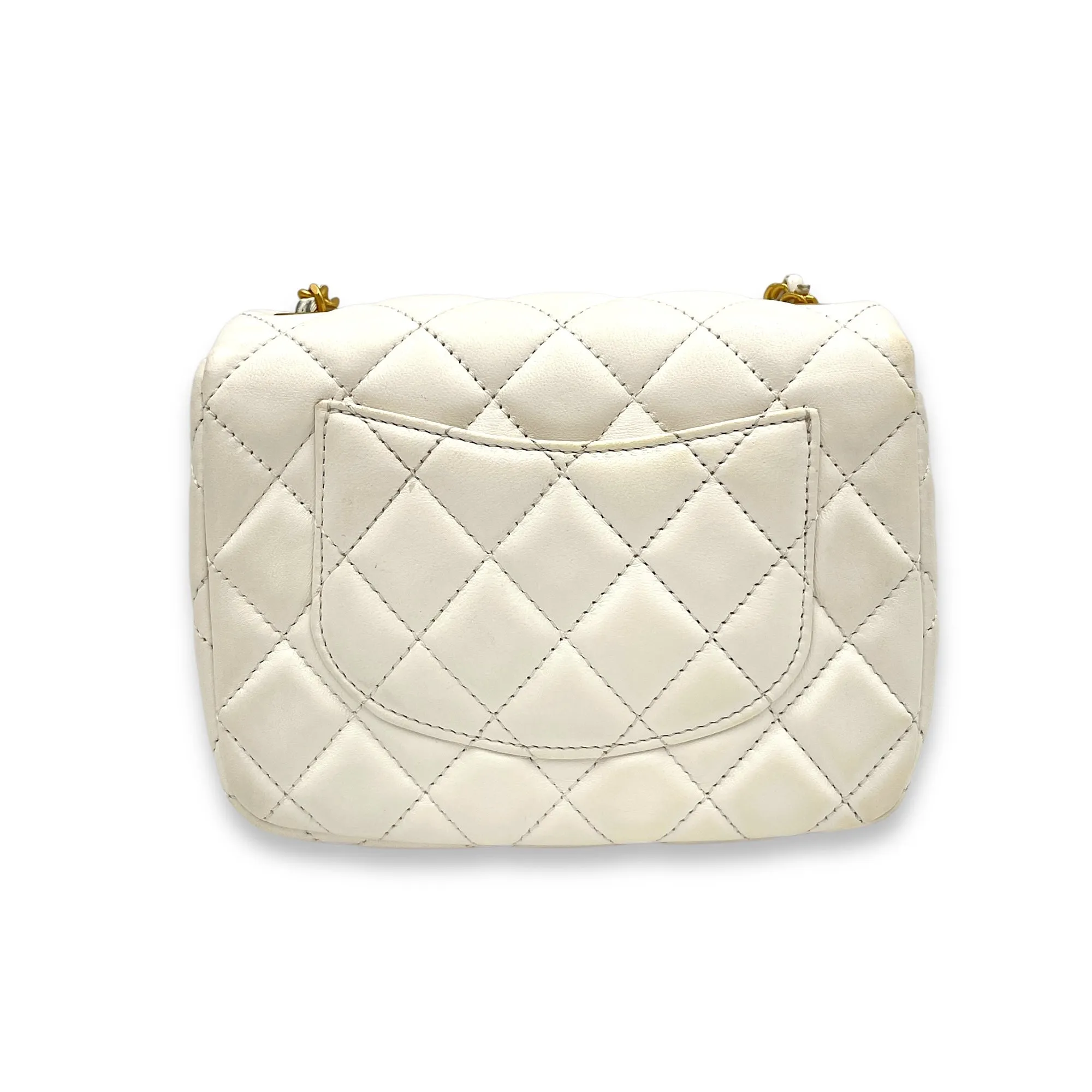 Square Bag Mini White Crossbody Bag in Lambskin, Gold hardware