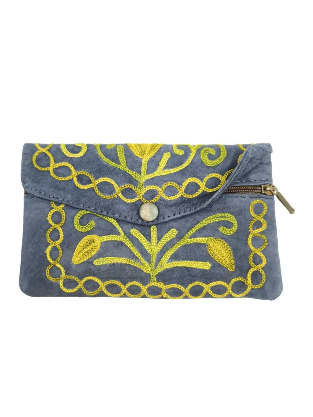 Suede Leather Flap Purse | Kashmiri Flap Purse | 6" Zip Purse