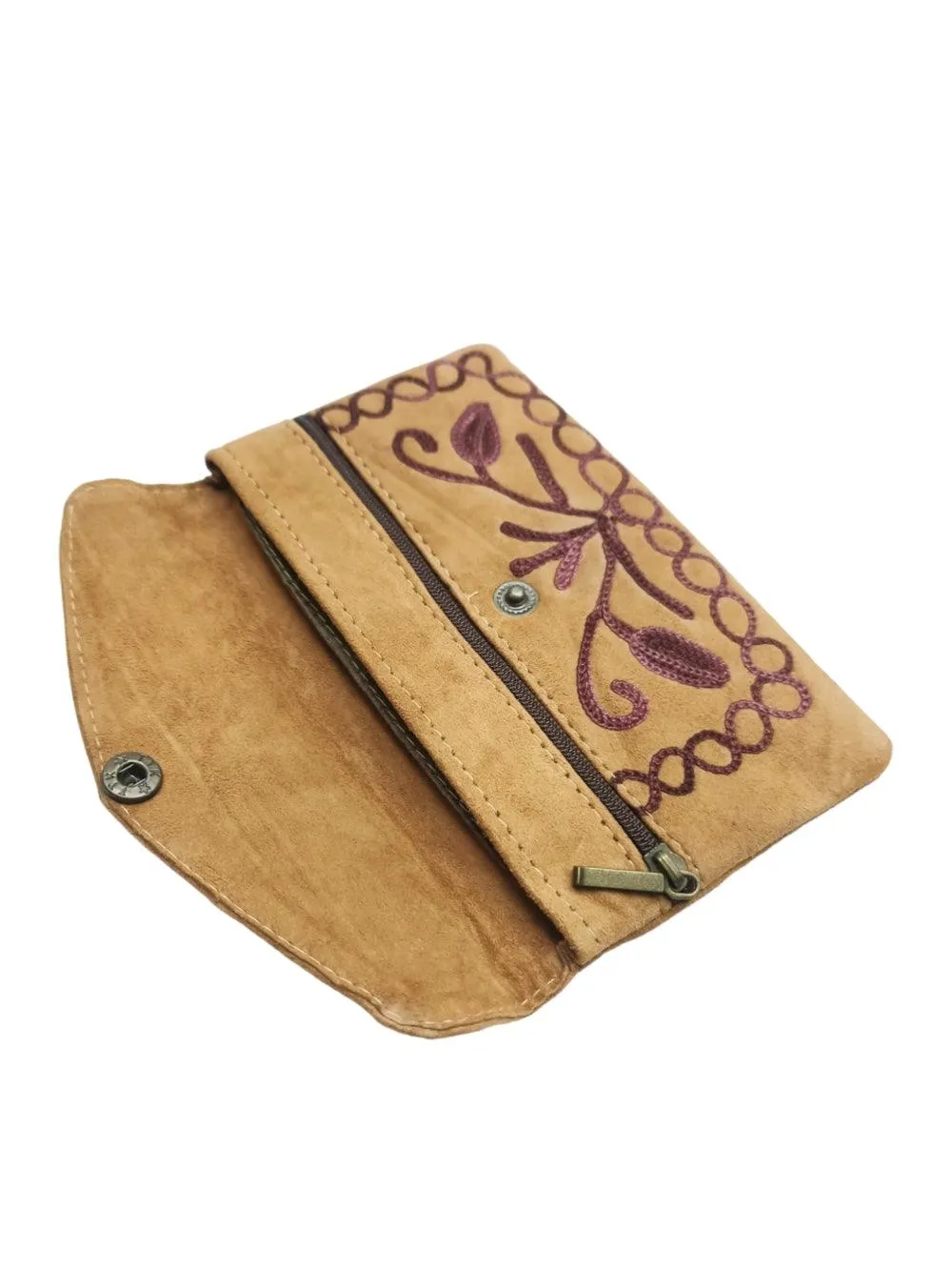 Suede Leather Flap Purse | Kashmiri Flap Purse | 6" Zip Purse