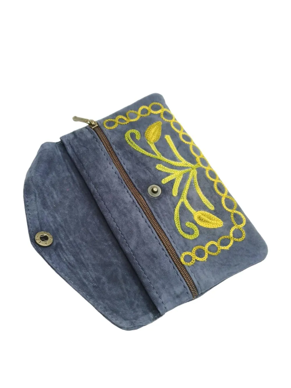 Suede Leather Flap Purse | Kashmiri Flap Purse | 6" Zip Purse