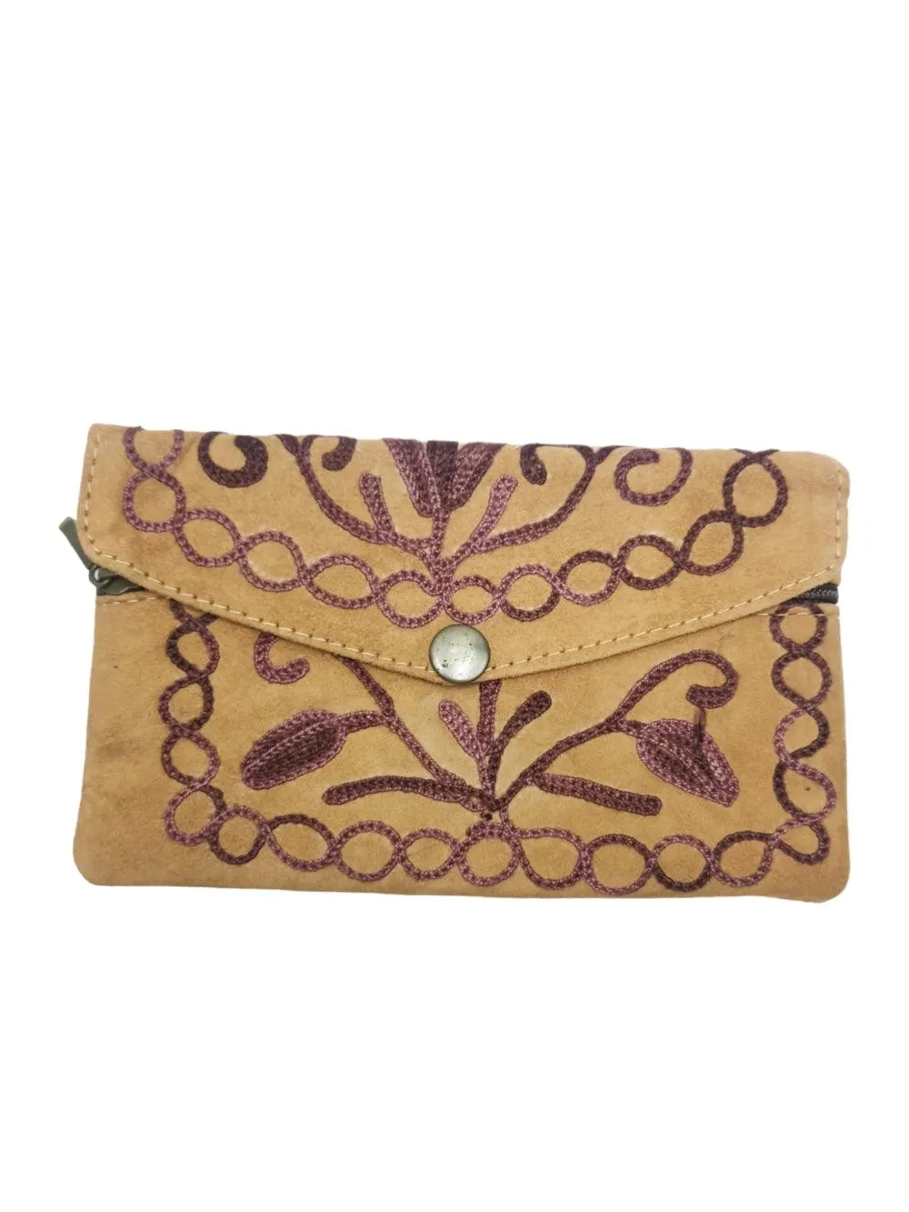 Suede Leather Flap Purse | Kashmiri Flap Purse | 6" Zip Purse