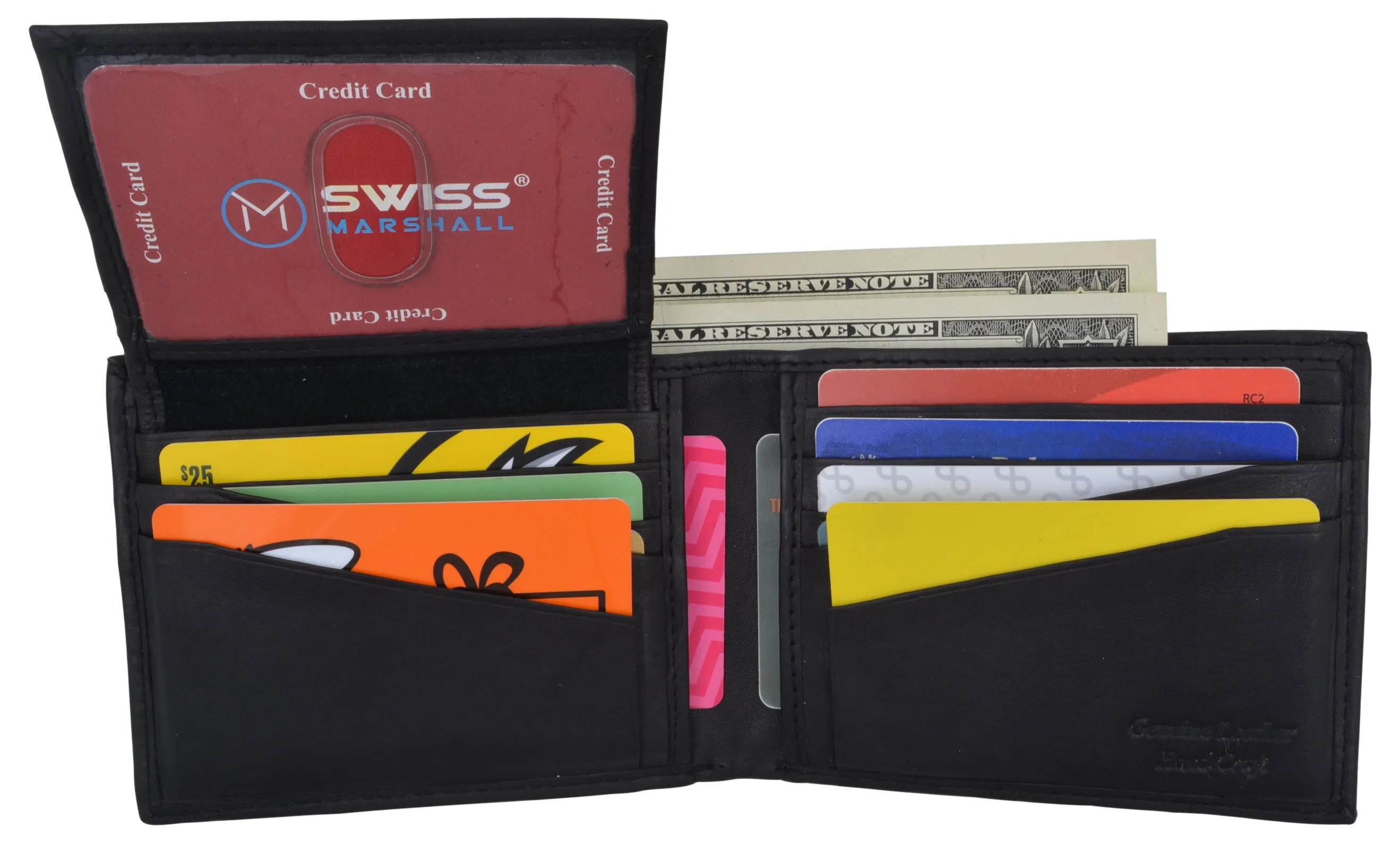 Swiss Marshall Mens Leather Bifold RFID Blocking Removable Card ID Holder Wallet