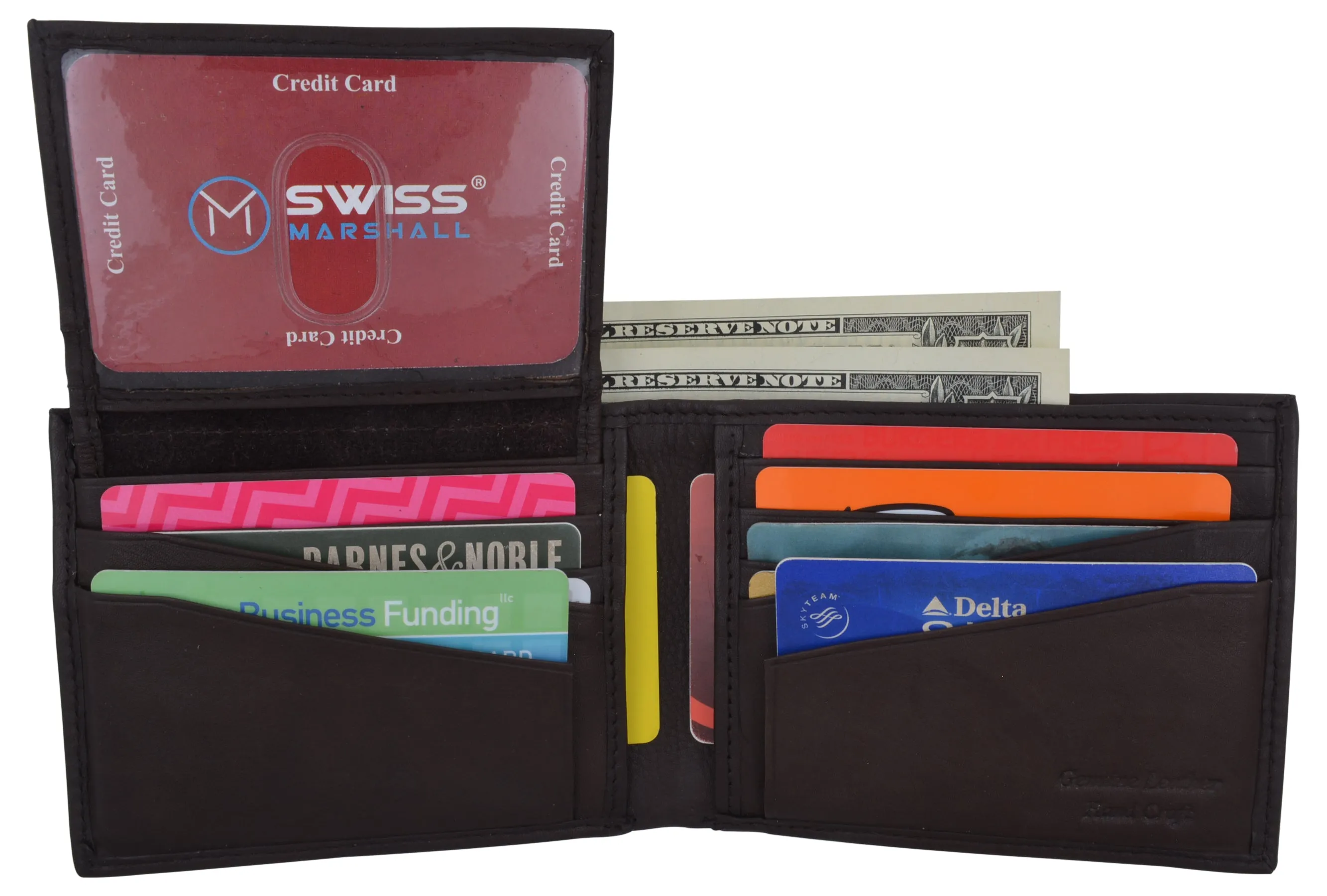 Swiss Marshall Mens Leather Bifold RFID Blocking Removable Card ID Holder Wallet