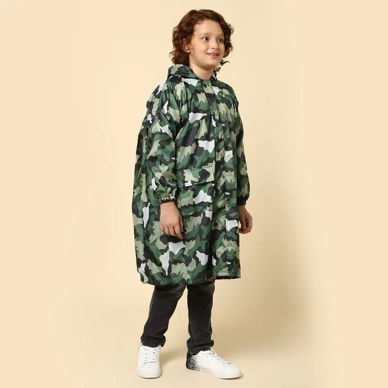 THE CLOWNFISH Laurel Series Kids Waterproof PVC Longcoat with Adjustable Hood & Extra Space for Backpack/Schoolbag Holding. Printed Plastic Pouch. Kid Age-12-13 years (Size-42-Red)