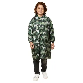 THE CLOWNFISH Laurel Series Kids Waterproof PVC Longcoat with Adjustable Hood & Extra Space for Backpack/Schoolbag Holding. Printed Plastic Pouch. Kid Age-12-13 years (Size-42-Red)