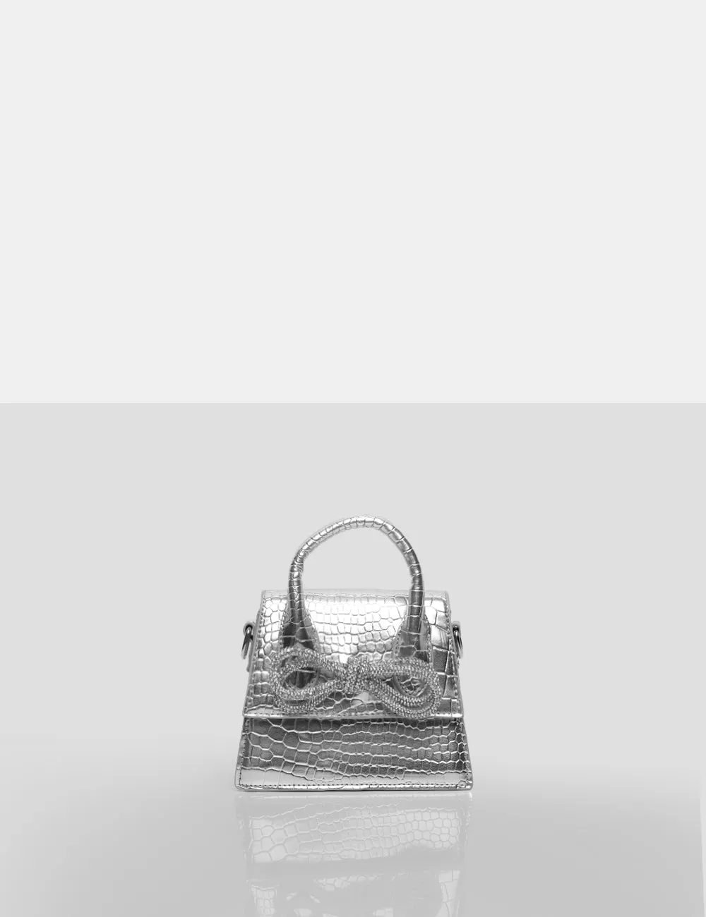 The Indy Silver Croc Pu Diamante Bow Mini Bag