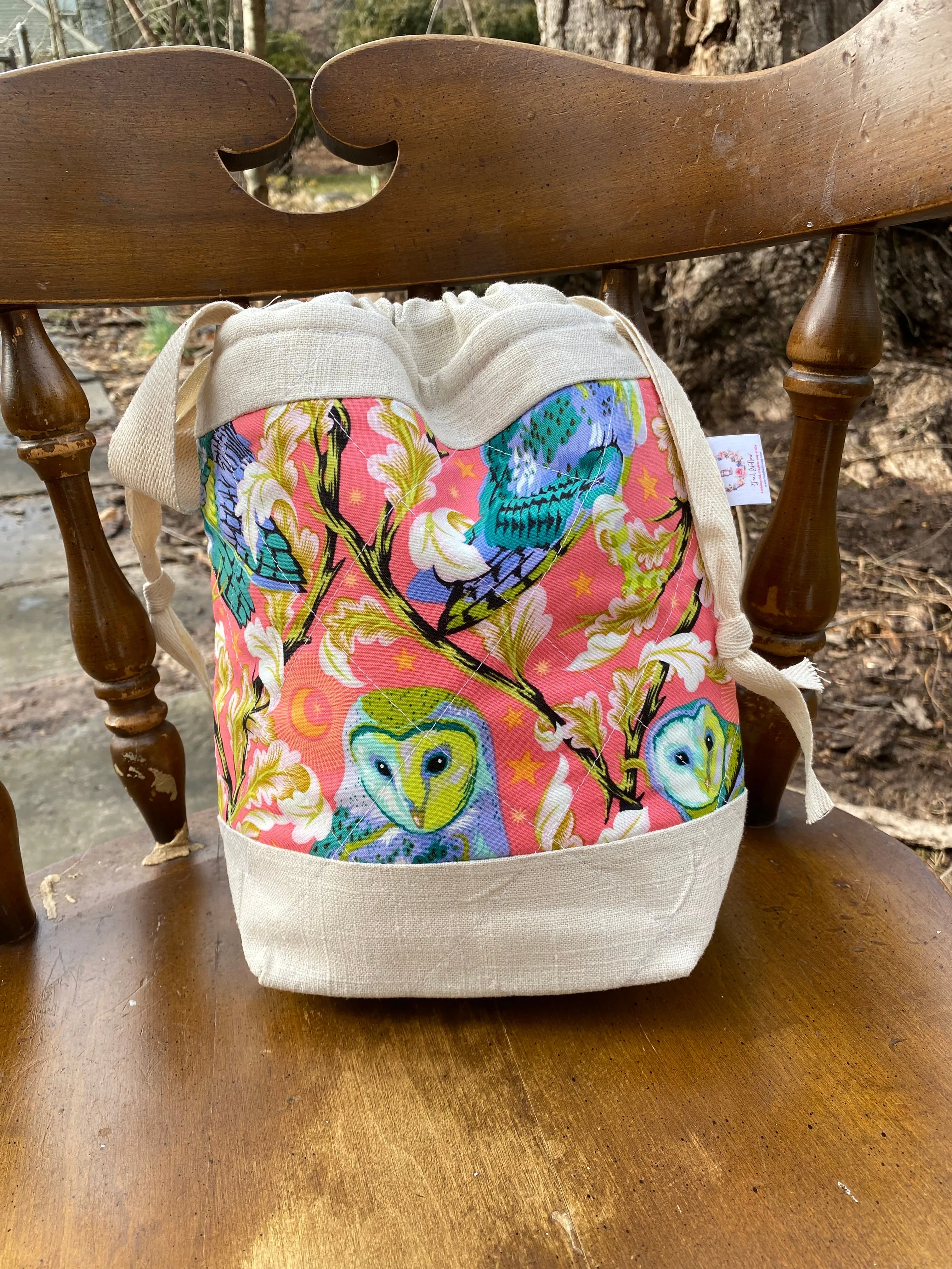 TULA PINK MOON GARDEN QUILTED DRAWSTRING BAG, Project Bag, Toad Hollow fabric