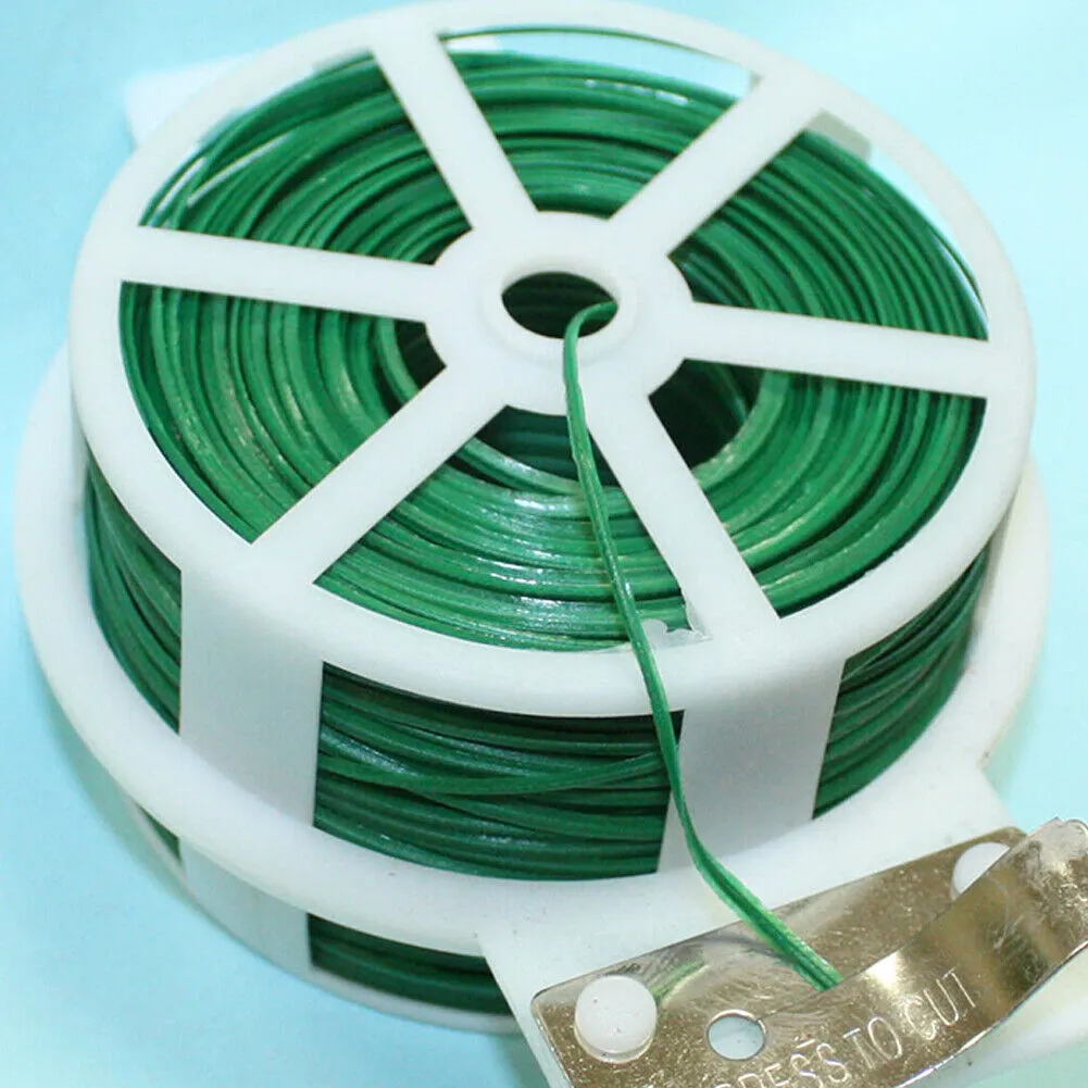 US 328FT 100M Kitchen Bag Gardening Plant Green Twist Tie Wire Roll With Cutter