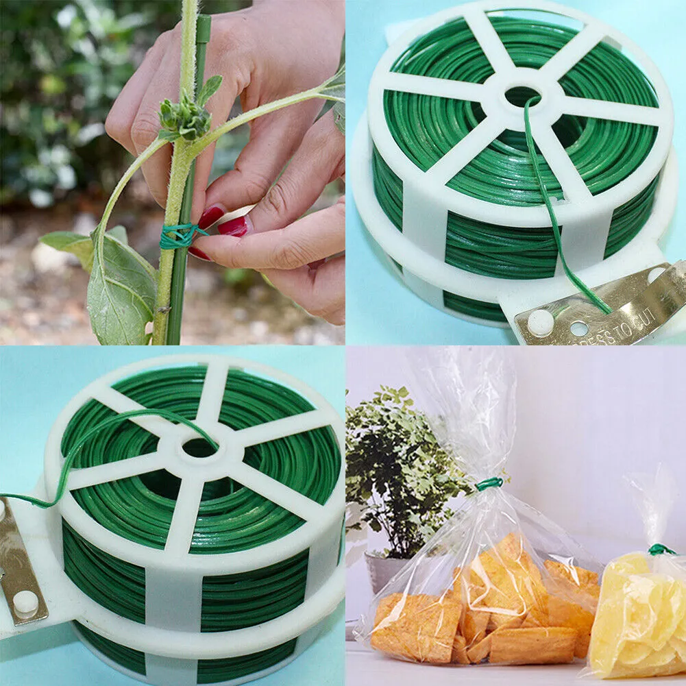 US 328FT 100M Kitchen Bag Gardening Plant Green Twist Tie Wire Roll With Cutter