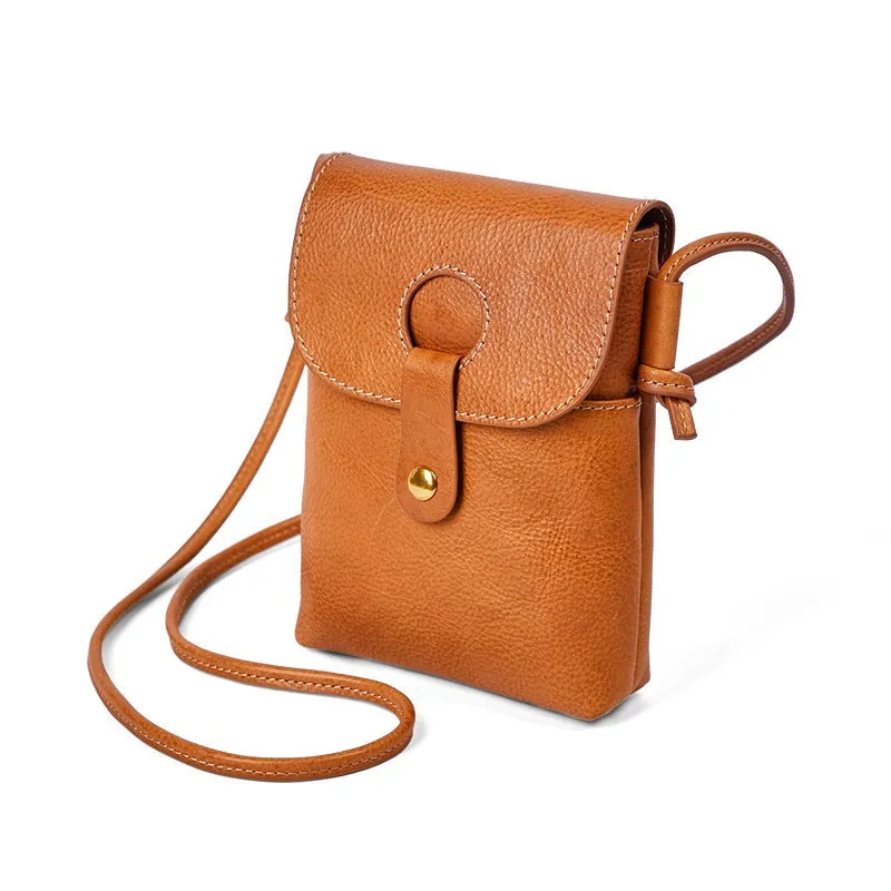 Vintage Cowhide Phone Bag Ladies Elegant Single Shoulder Crossbody