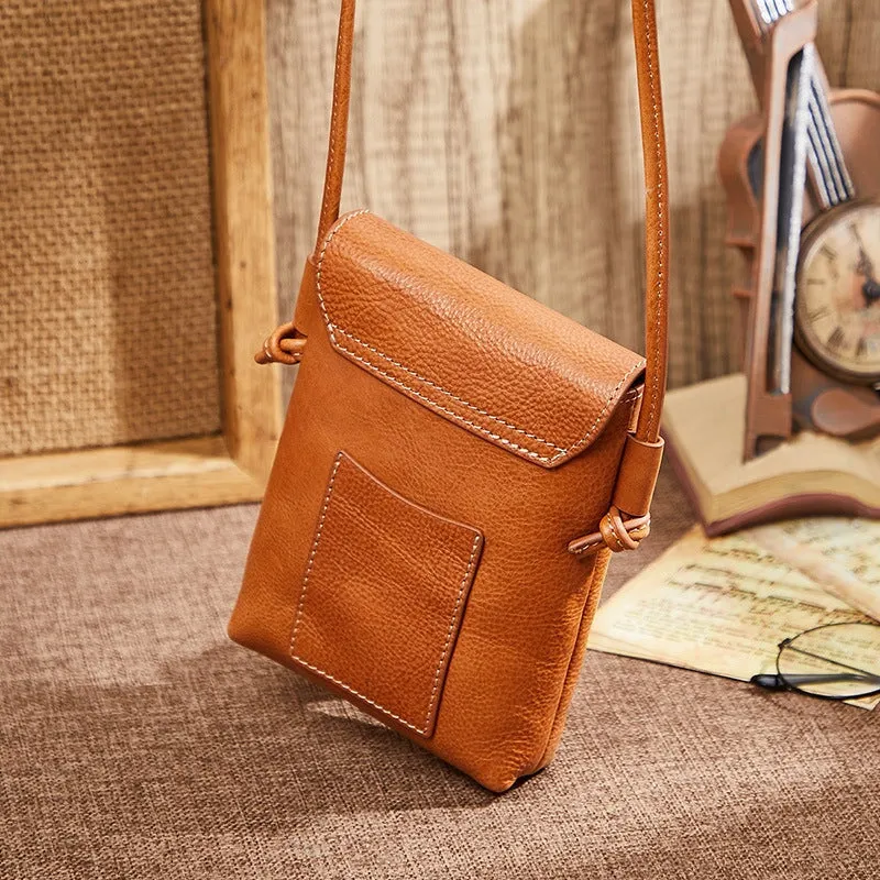 Vintage Cowhide Phone Bag Ladies Elegant Single Shoulder Crossbody